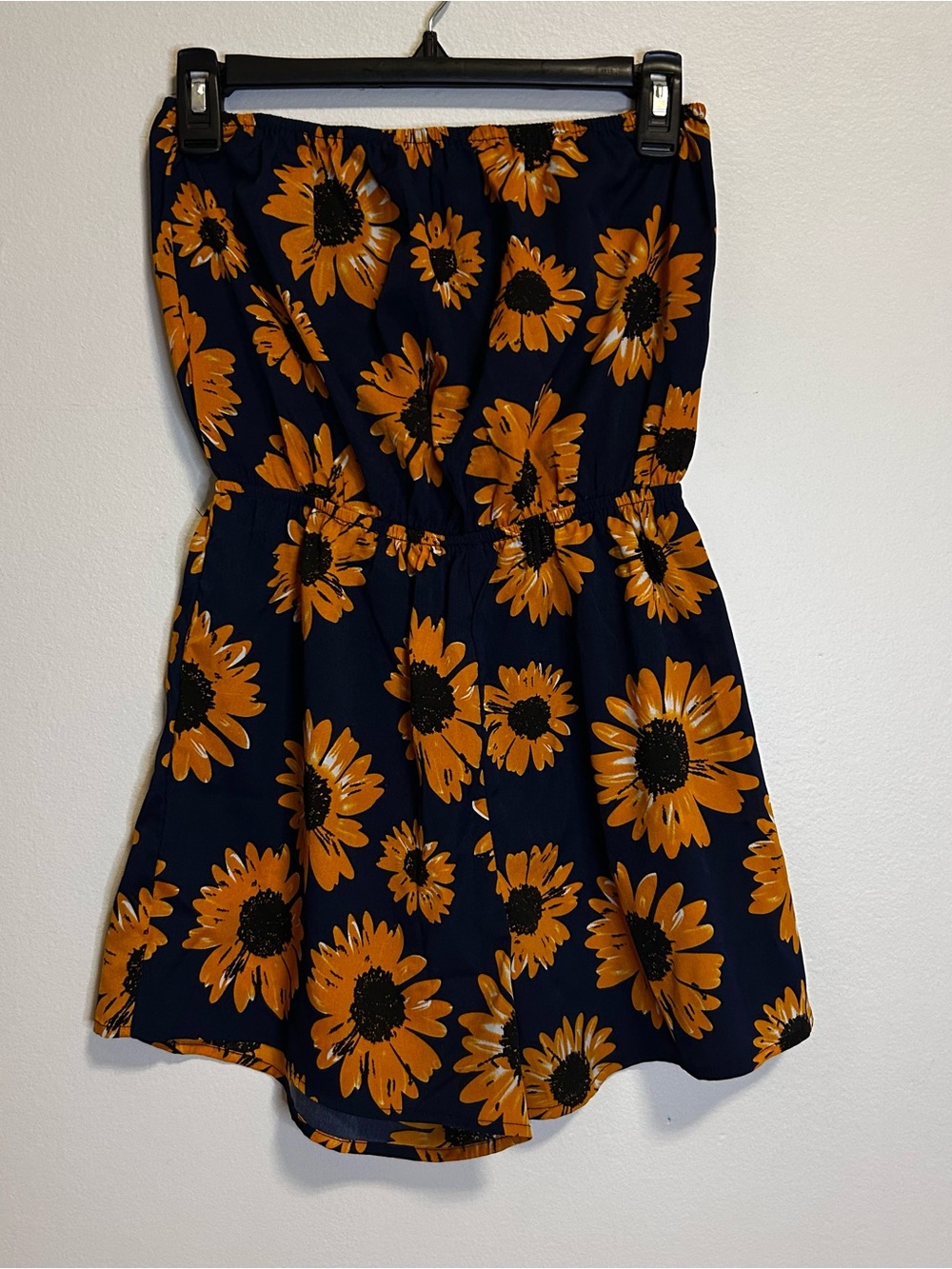 SHEIN Navy Strapless Sunflower Romper